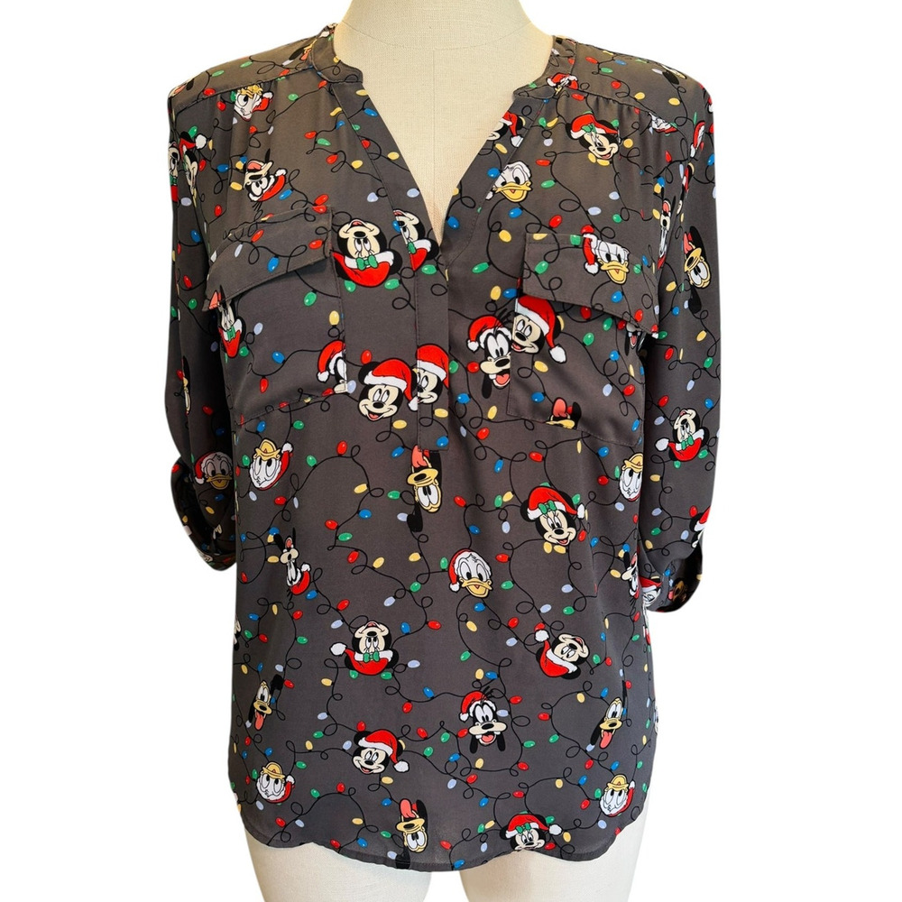 Torrid Plus Size 2 Disney Mickey & Friends Christmas Georgette Harper Blouse Top